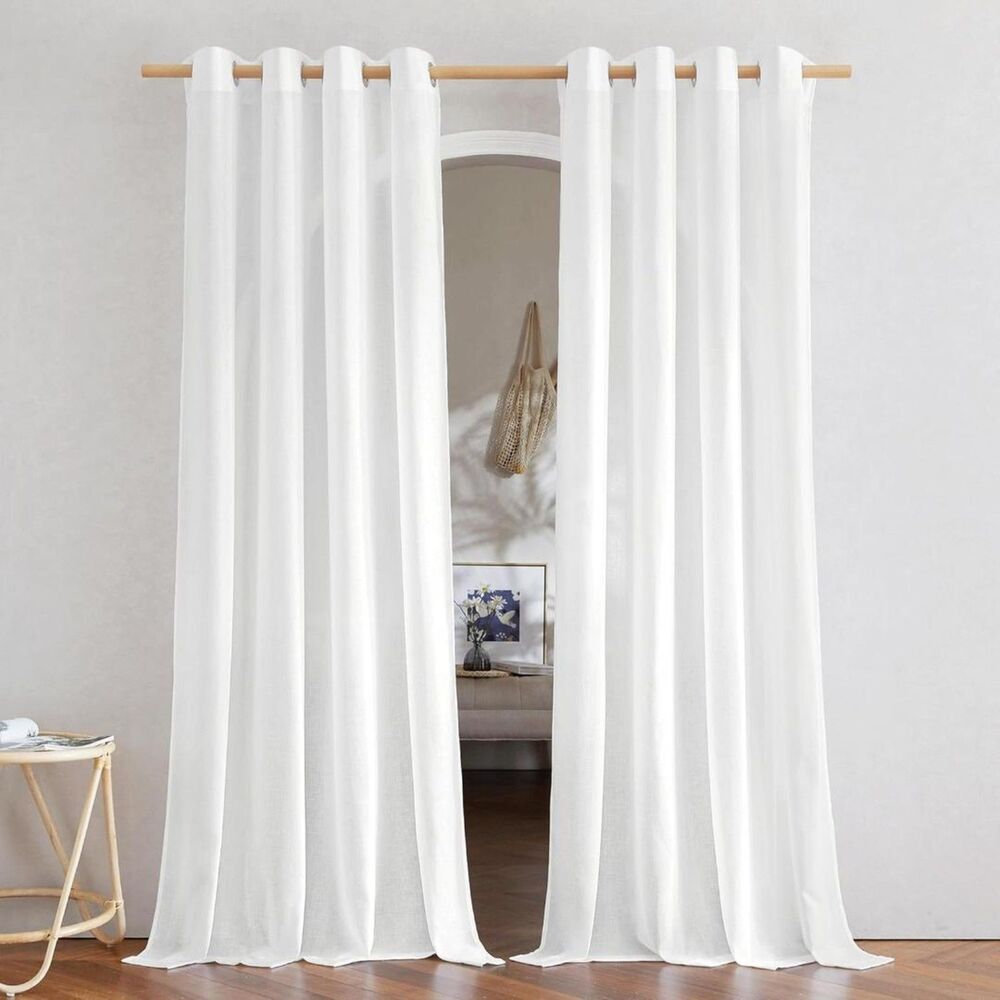 Brand New NICETOWN White Rustic Linen Extra-Long Curtains – Set of 2